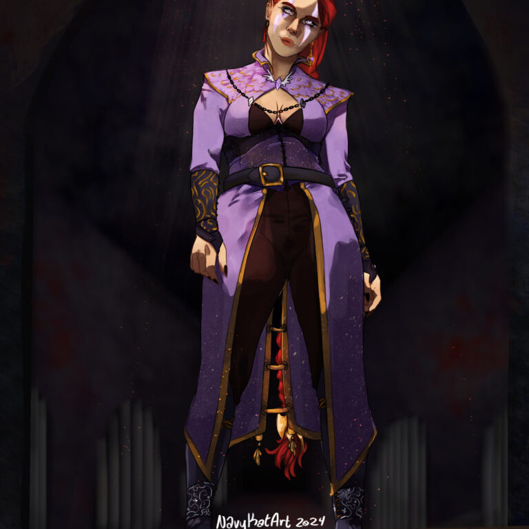 red_haired_woman_in_purple character design services display image