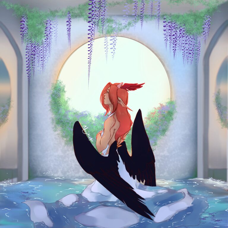 red_haired_woman_with_wings_in_pond