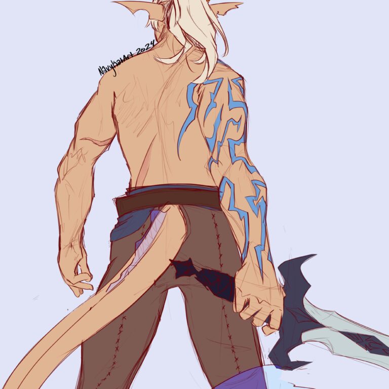 flat colored version of the lightning prince, fae warrior holding a sword while he wields lightning.